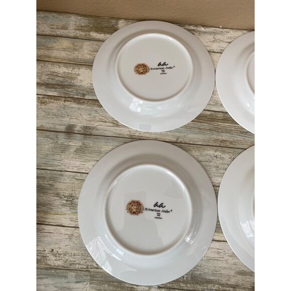 Set of 4 American Atelier Noel Salad Dessert Plates 8” Green Gold Red Holiday - Picture 11 of 13